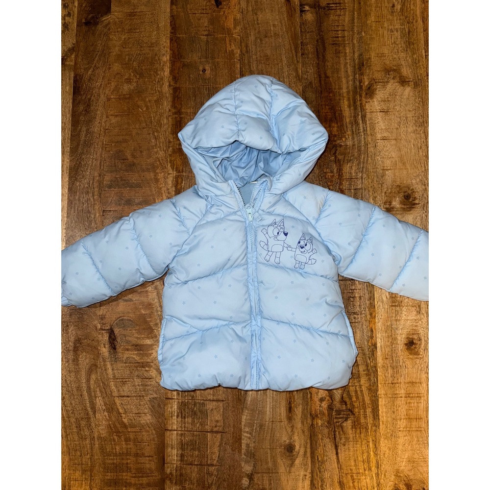 Bluey Bingo Light Blue Hooded Puffer Jacket Fleece Lined 18M